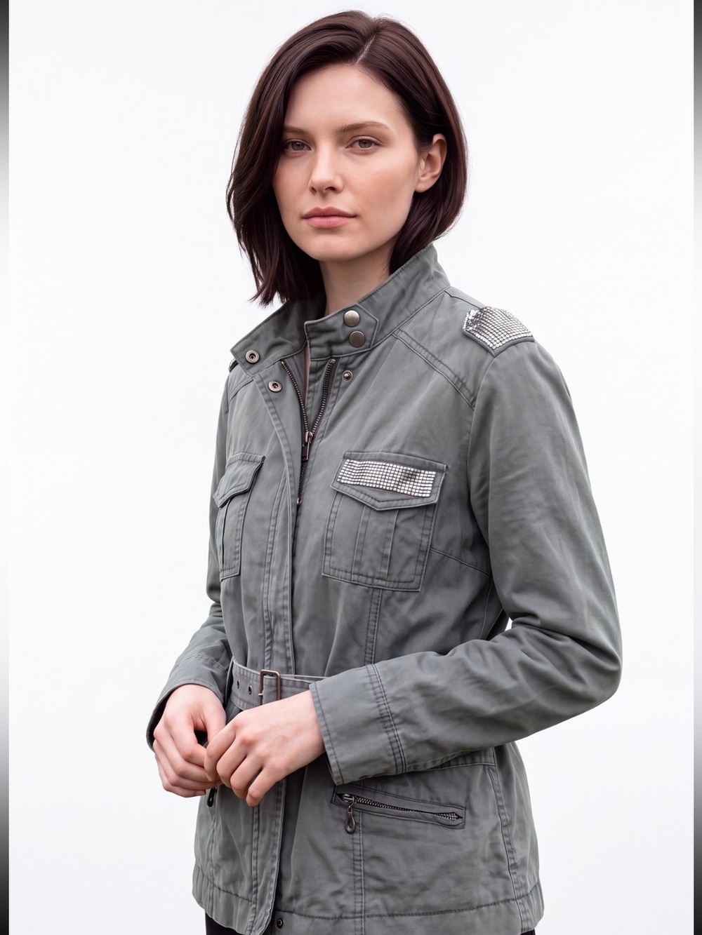 one 5 one UtilityLightweight Military Utility Jacket with Belt Charcoal Grey